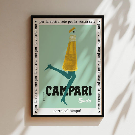 Campari Soda Aqua Teal Vintage Wall Art, Vintage Advertising Poster, Luxury Old Fashion Canvas, Print, Framed, Alcohol and Wine Art