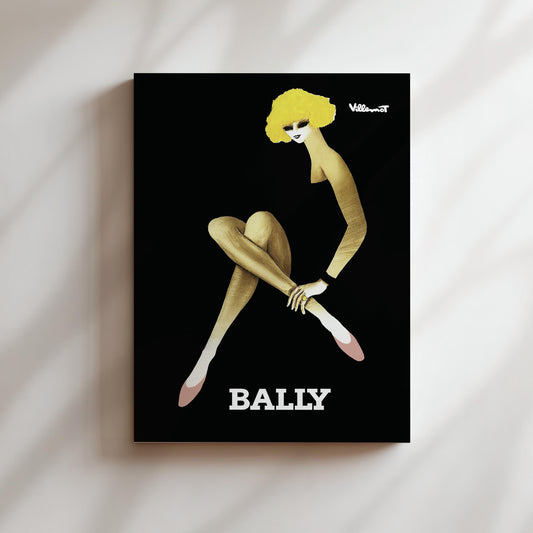 Bally Blonde Woman Shoe Yellow Vintage Wall Art, Vintage Advertising Poster, Luxury Old Fashion Canvas, Print, Framed, Shoe Advertisement
