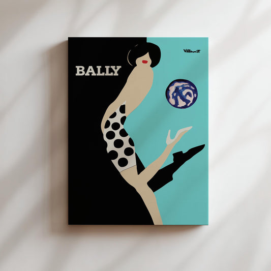 Bally Diptyque Woman Teal Vintage Wall Art, Vintage Advertising Poster, Luxury Old Fashion Canvas, Print, Framed, Retro Shoe Advertisement
