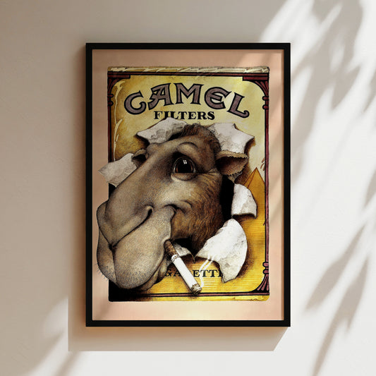 a picture of a camel with a cigarette in its mouth