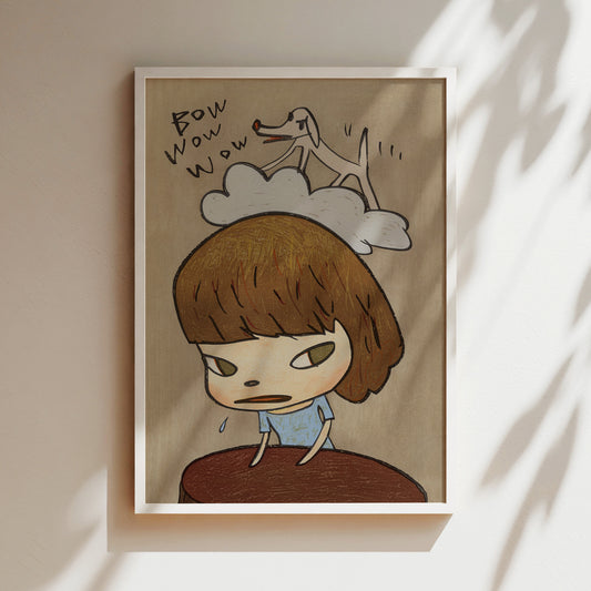 a picture of a girl with a bird on her head