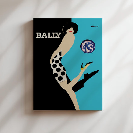 Bally Kick Woman Shoe Blue Vintage Wall Art, Vintage Advertising Poster, Luxury Old Fashion Canvas, Print, Framed, Shoe Advertisement