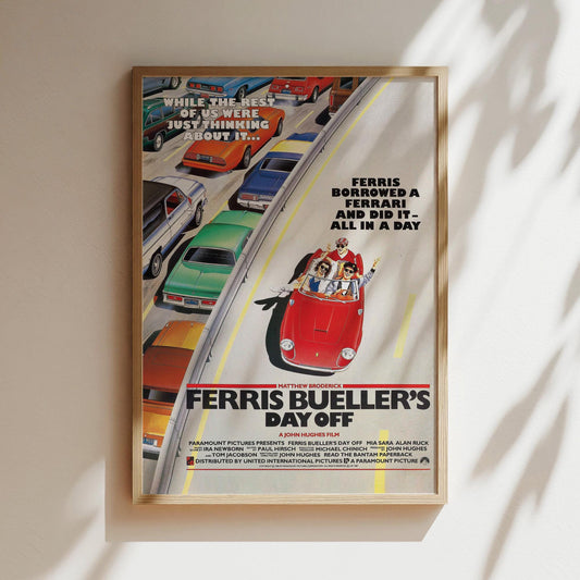Ferris Bueller’s Day Off Movie Poster Wall Art Canvas Frames Framed Vintage Posters Eighties Movies, - Print Material