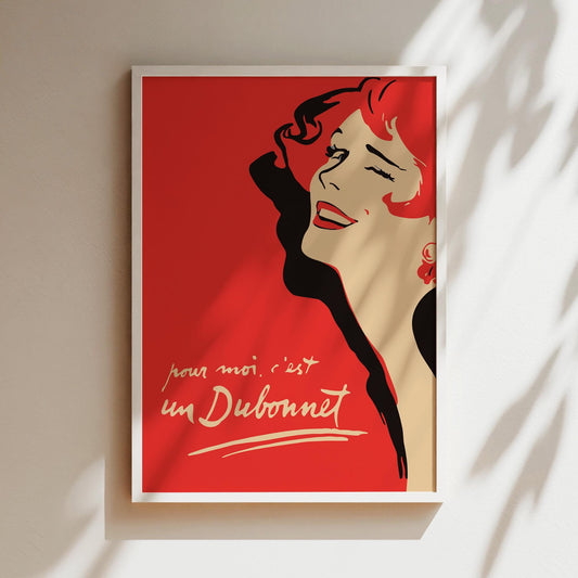 Pour Moi C'est un Dubonnet, For me it's Dubonnet Vintage Wall Art, Red Head Foodie Gifts, Kitchen Home Decor, Vintage French Red Art Poster