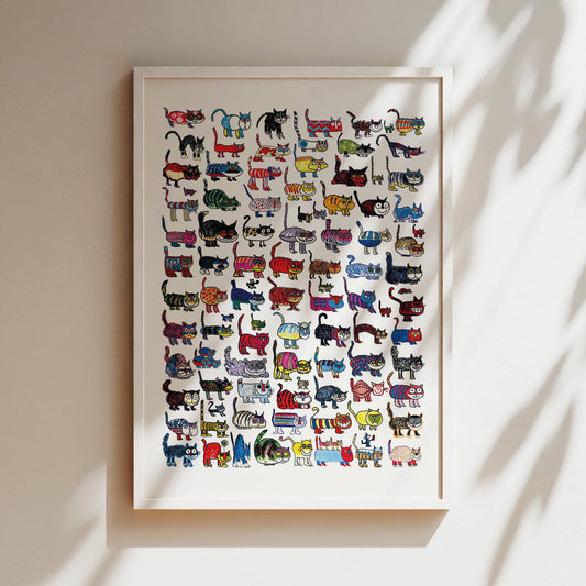 100 Cats and a Mouse Art Print Poster Canvas, Cats Bathroom Canvas, Kitchen Home Decor, Black Cat Lover Prints, Kittens