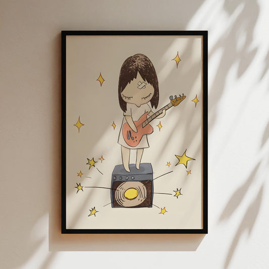 Nara Art Print - Guitar Girl - holding Japanese Poster Anime Wall Japan Canvas Gifts for Lovers Music - Material
