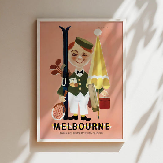 City of Melbourne Vintage Travel Poster Wall Art Australian Places Victoria Apricot Coloured - Print Material