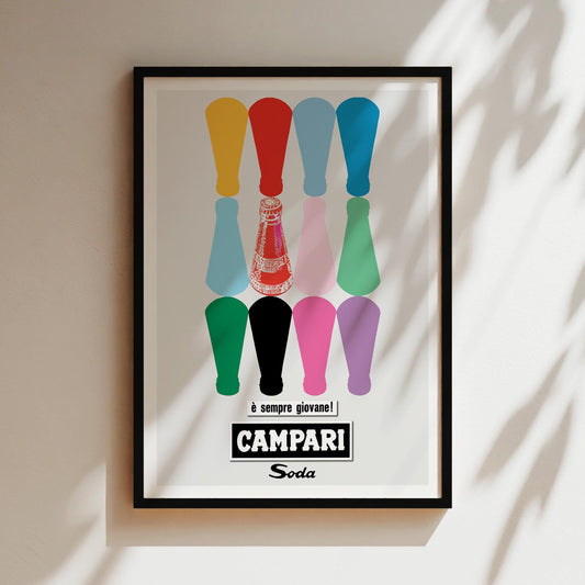Campari Soda Coloured Bottles Vintage Wall Art, Vintage Advertising Poster, Luxury Old Fashion Canvas, Print, Framed, Alcohol and Wine Art
