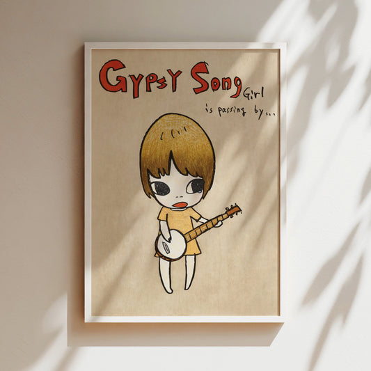 Nara Art Print - Gypsy Song Girl is Passing By Poster - Guitar Japanese Anime Wall Japan Canvas Gifts for Lovers