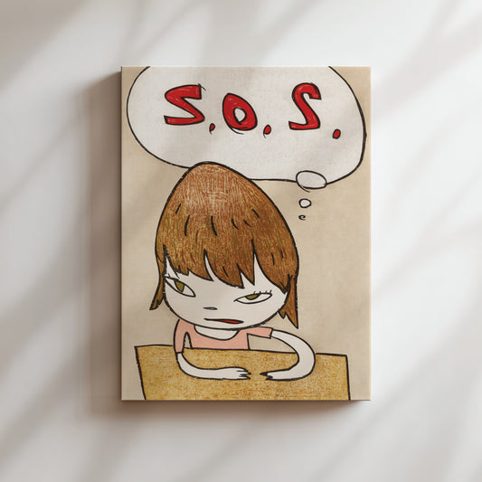 a drawing of a girl with a thought bubble above her head