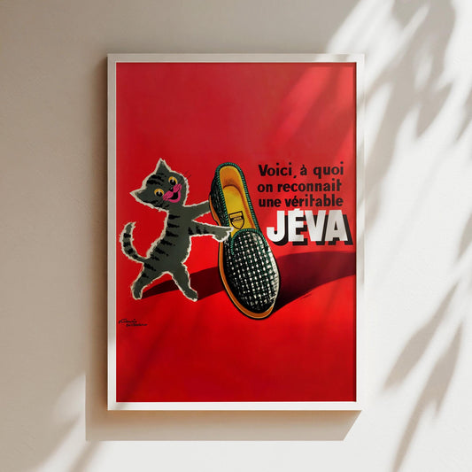Jeva Cat Vintage Poster, Cat Vintage Wall Art, Red Cat Posters, Kitchen Home Decor, Vintage French Red Cat Lovers Prints, Kittens, Slippers