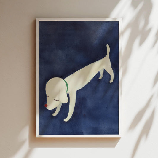 Nara Art Print - White Dog on Blue Background - Japanese Poster Anime Wall Japan Canvas Gifts for Lovers - Material