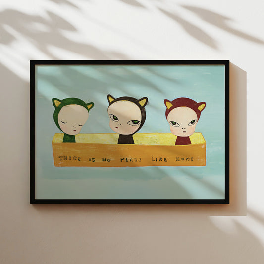 a picture of three little monkeys hanging on a wall