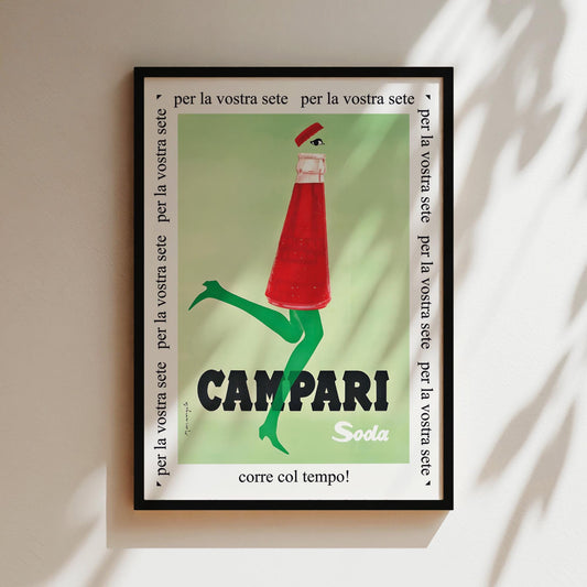 Campari Soda Green and Red Vintage Wall Art, Vintage Advertising Poster, Luxury Old Fashion Canvas, Print, Framed, Alcohol and Wine Art