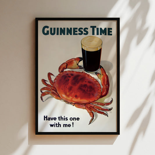 a poster of a crab with a pint of guinness