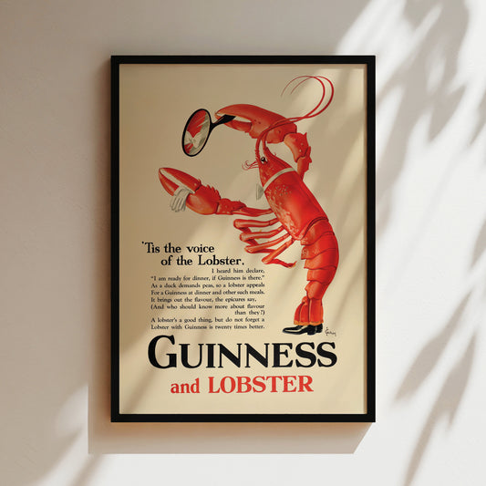 a poster of a lobster holding a tennis racquet