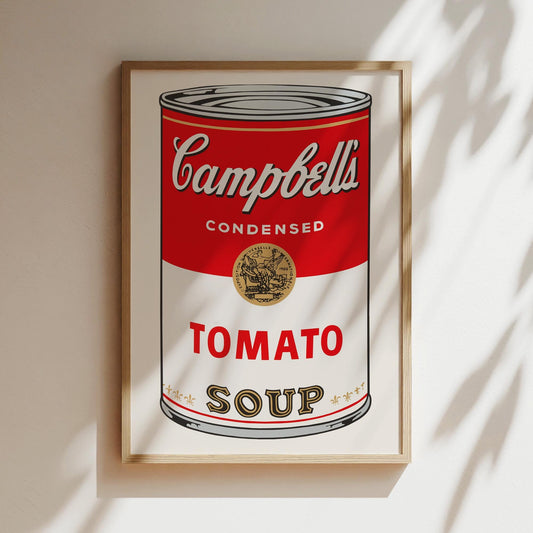 Warhol Tomato Soup Can Wall Art Print Poster Canvas, Tomato Soup Pop Art, Restaurant Decor, Gifts for Chef's, Kitchen Decor, Kids Playroom