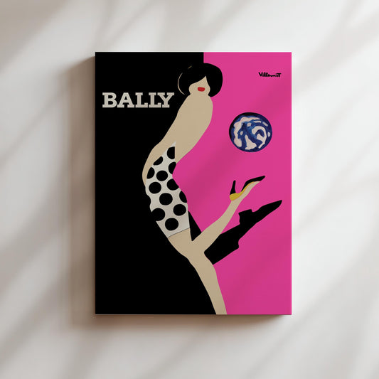 Bally Kick Woman Shoe Hot Pink Vintage Wall Art, Vintage Advertising Poster, Luxury Old Fashion Canvas, Print, Framed, Shoe Advertisement