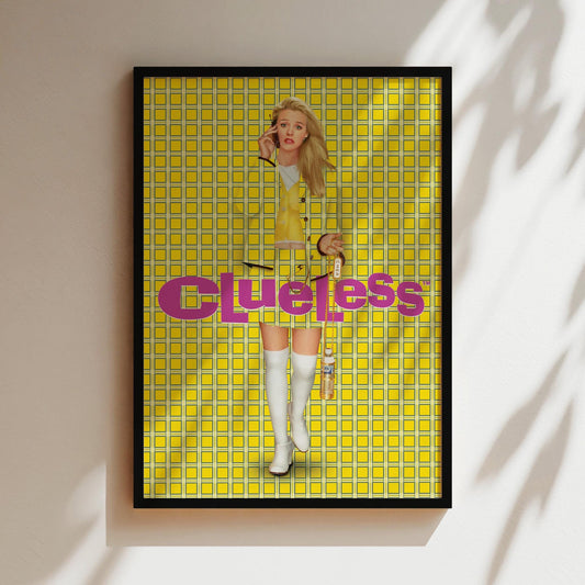 Clueless Movie Poster Wall Art Canvas Frames Framed Vintage Posters Eighties Movies Cult Yellow - Print Material