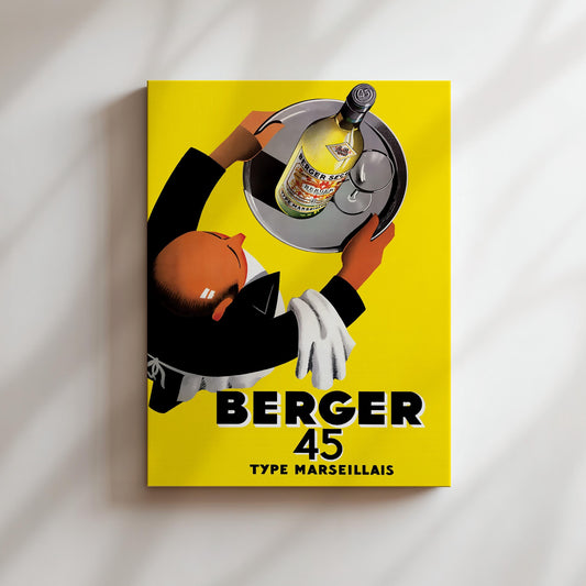 Berger 45 Poster, Berger 45 Print, Berger 45 Waiter Poster, Vintage Wine Poster, Vintage Wine Print, Food and Wine Vintage Wall Art, Yellow