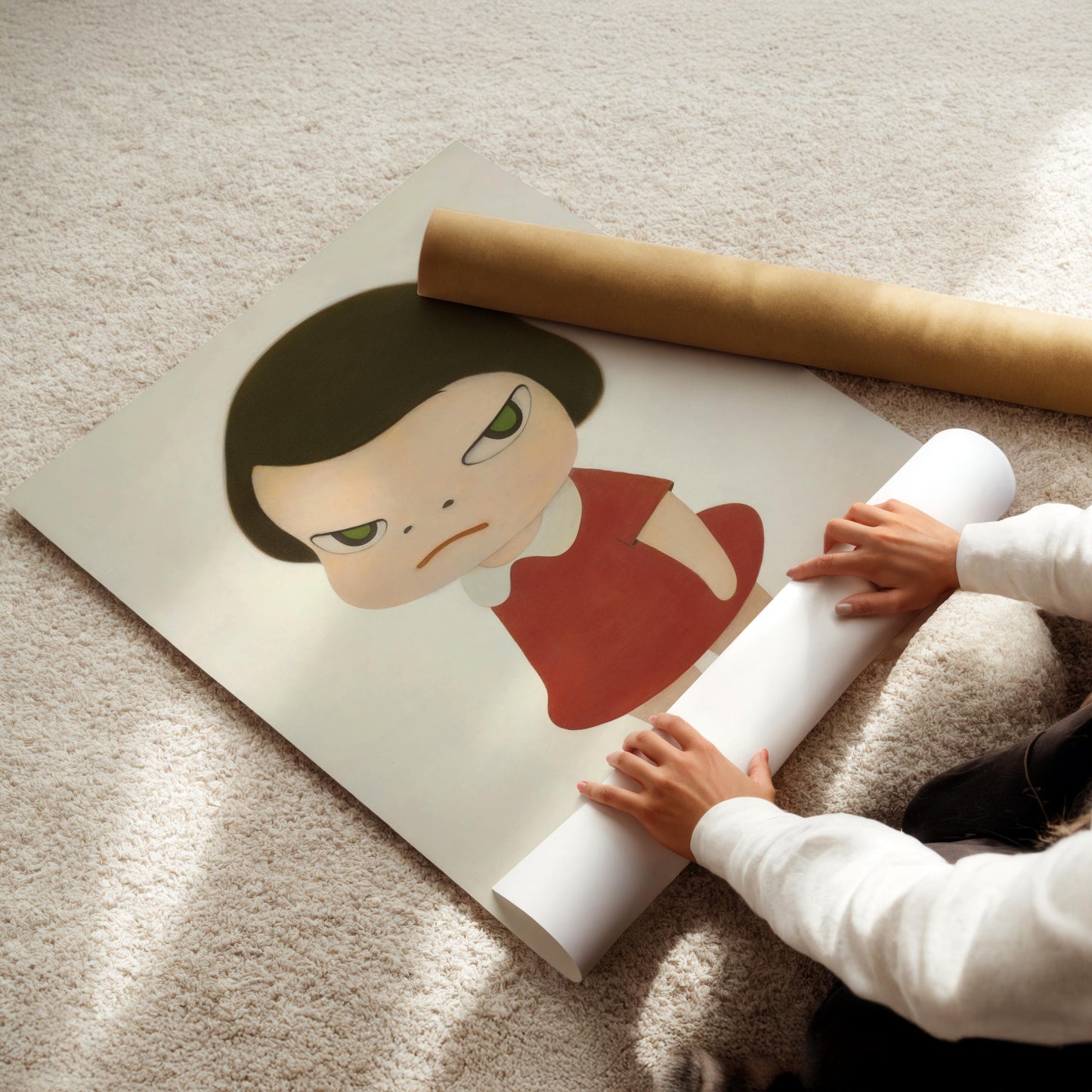 Nara Art Print - Knife Behind Back - Nara Girl in Red Dress Print, Japanese Poster, Anime Wall Art, Japan Canvas, Gifts for Anime Lovers