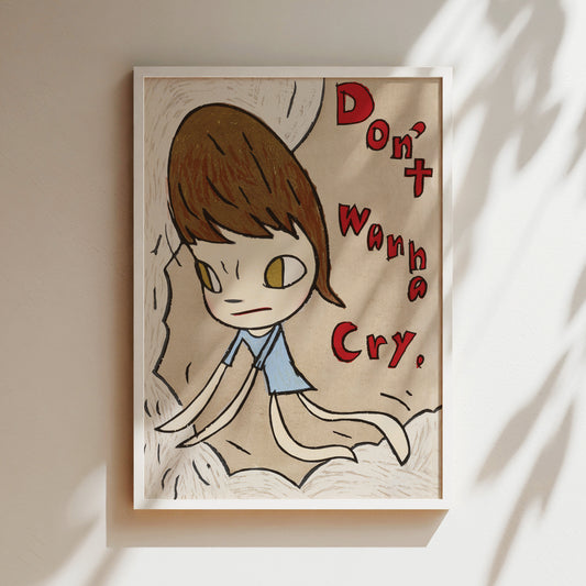 a painting of a girl sitting on the ground