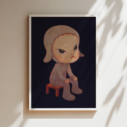 Nara Art Print - Sleepless Nigh Sitting - Bunny sitting on chair Japanese Poster Anime Wall Japan Canvas Gifts