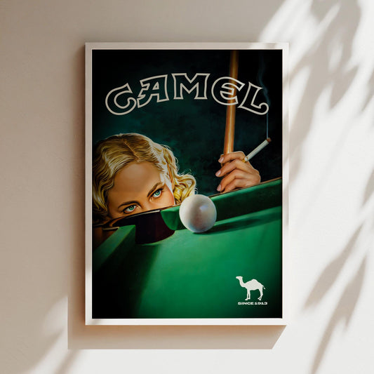 Camel Cigarettes Vintage Poster, Camel Billards Advertisement Print, Pool Snooker, Billiards & Smoking Canvas , Camel Canvas, Cigar Smoke