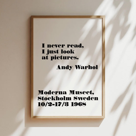 I never read just look at pictures Warhol Quote Moderna Museet Wall Art Print Poster Canvas Gifts for Lovers Typography