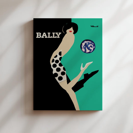 Bally Kick Woman Shoe Green Vintage Wall Art, Vintage Advertising Poster, Luxury Old Fashion Canvas, Print, Framed, Shoe Advertisement
