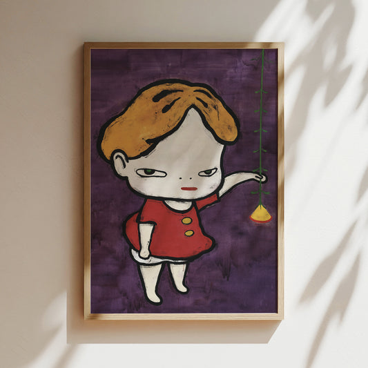 Nara Art Print - Purple Lampflower Girl - in Red Dress Japanese Poster Anime Wall Japan Canvas Gifts for Lovers