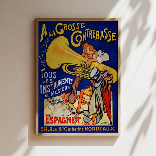 A la Grosse Contrebasse Tuba Music Vintage Advertising Poster Canvas Print Framed Brass Instrument Wall Art Euphonium