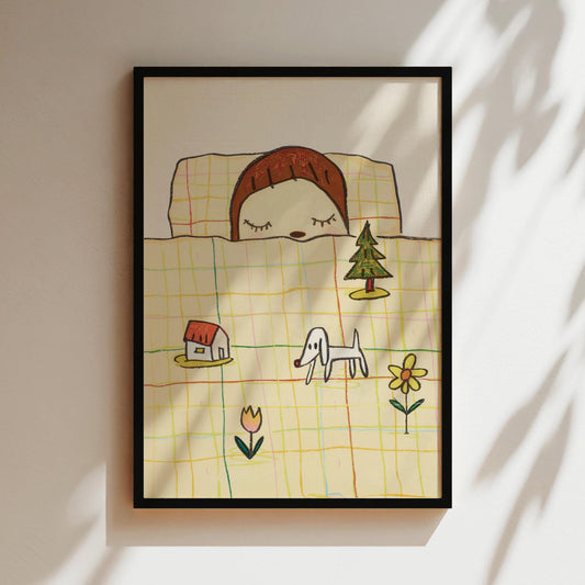 Nara Art Print - Dreamtime - Sleeping in Bed Japanese Poster Anime Wall Japan Canvas Gifts for Lovers - Material