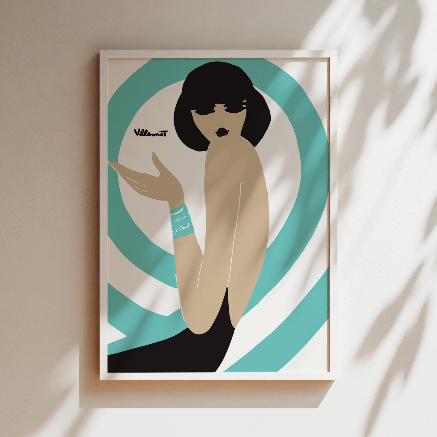 Bally Swirl Teal Vintage Wall Art, Vintage Advertising Poster, Luxury Old Fashion Canvas, Print, Framed, Retro Shoe Advertisement, Dark Hair