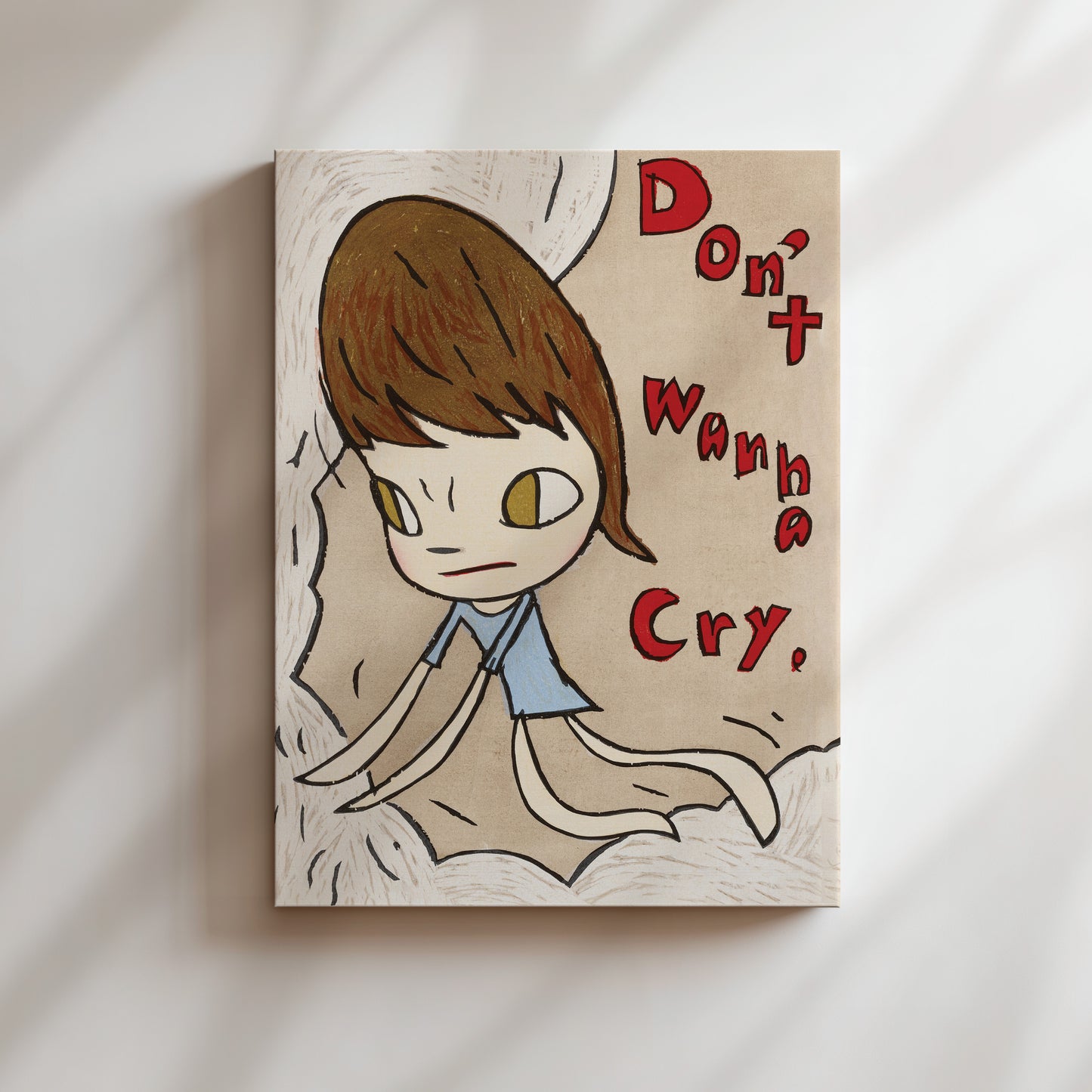 a drawing of a girl with brown hair and a don't want a cry