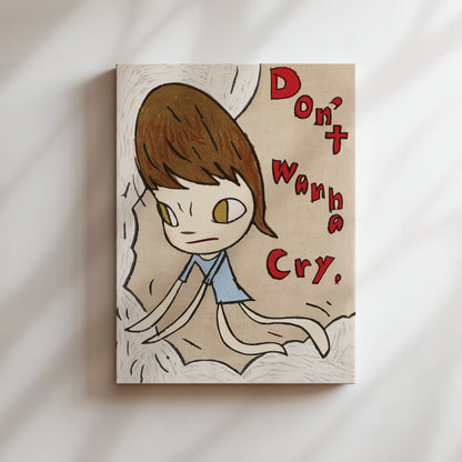 a drawing of a girl with brown hair and a don't want a cry