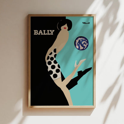 Bally Diptyque Woman Teal Vintage Wall Art, Vintage Advertising Poster, Luxury Old Fashion Canvas, Print, Framed, Retro Shoe Advertisement