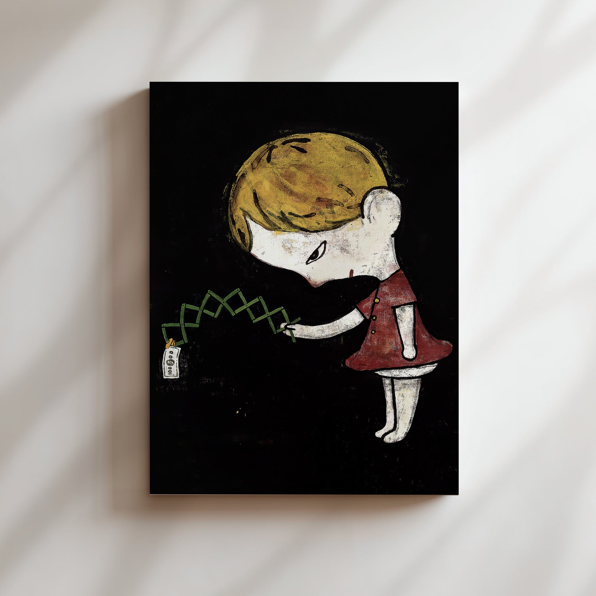 a painting of a little girl holding a string