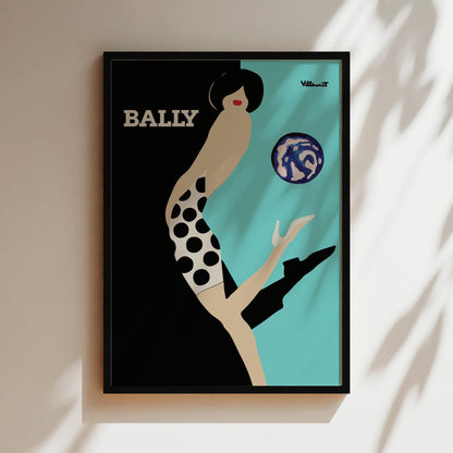 Bally Diptyque Woman Teal Vintage Wall Art, Vintage Advertising Poster, Luxury Old Fashion Canvas, Print, Framed, Retro Shoe Advertisement
