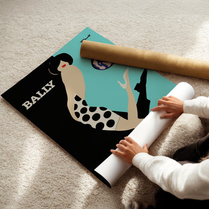 Bally Diptyque Woman Teal Vintage Wall Art, Vintage Advertising Poster, Luxury Old Fashion Canvas, Print, Framed, Retro Shoe Advertisement