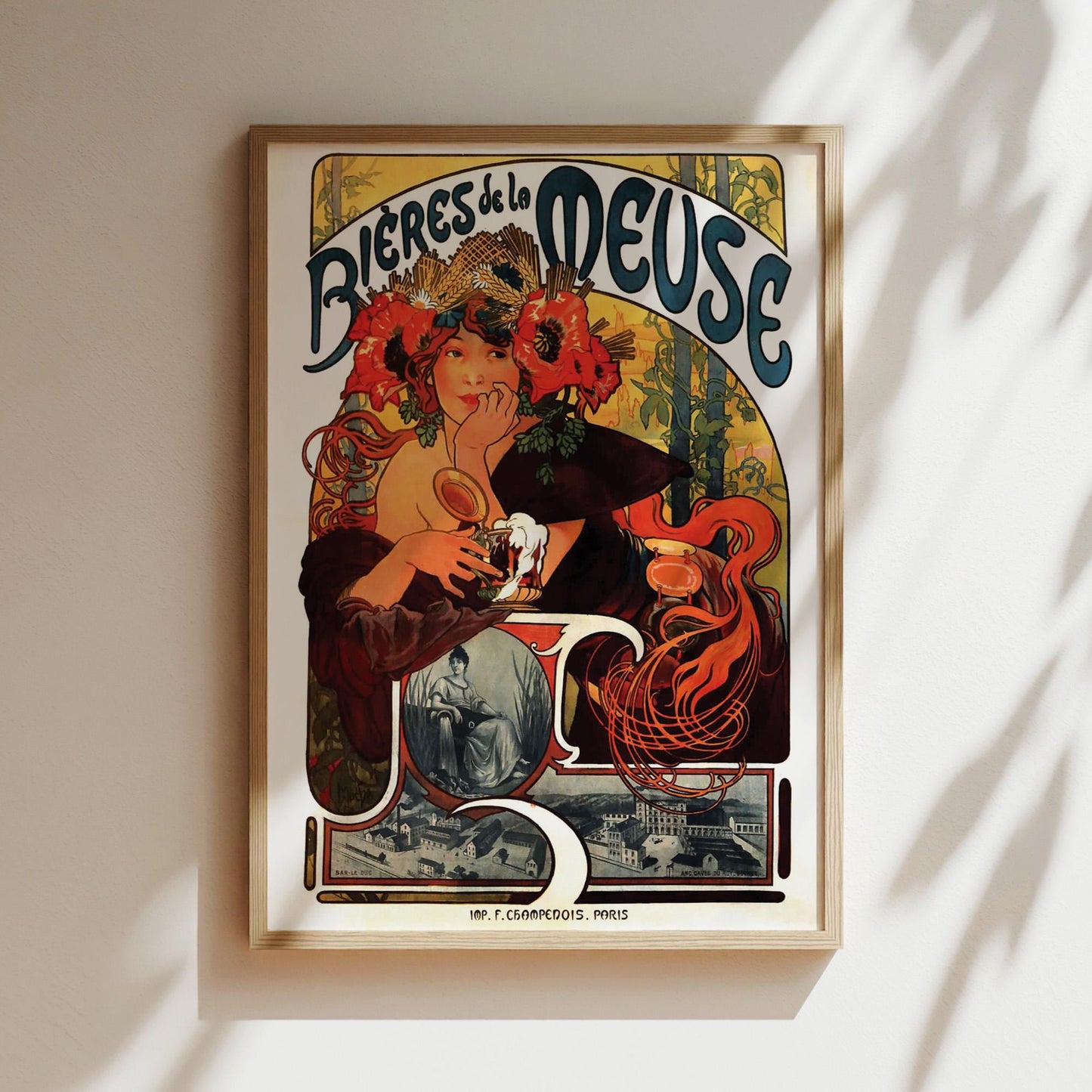 Bieres de la Meuse Vintage Beer Wall Art, Vintage Advertising Poster, Canvas, Print, Framed, Alcohol and Wine Art Veuve Amiot Wine Poster