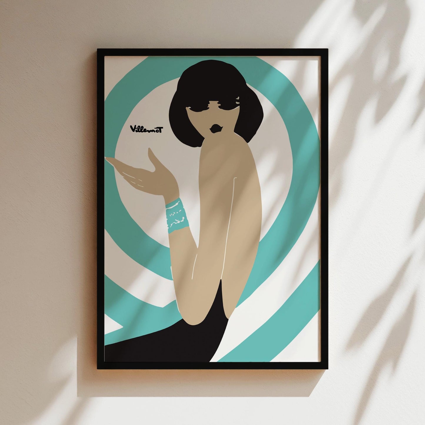 Bally Swirl Teal Vintage Wall Art, Vintage Advertising Poster, Luxury Old Fashion Canvas, Print, Framed, Retro Shoe Advertisement, Dark Hair