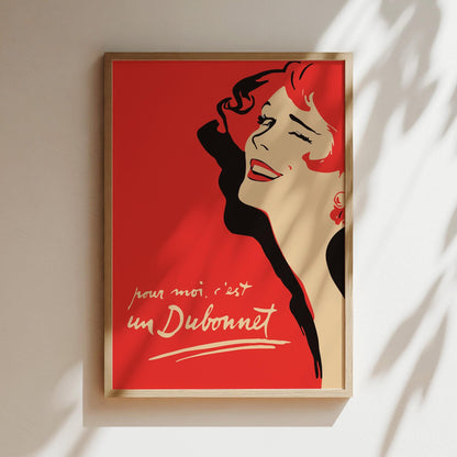 Pour Moi C'est un Dubonnet, For me it's Dubonnet Vintage Wall Art, Red Head Foodie Gifts, Kitchen Home Decor, Vintage French Red Art Poster