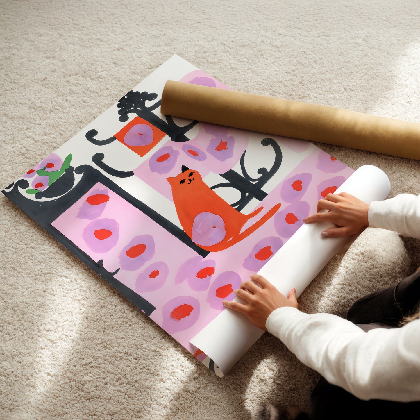 a child is playing with a paper roll
