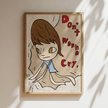 a painting of a girl sitting on the ground