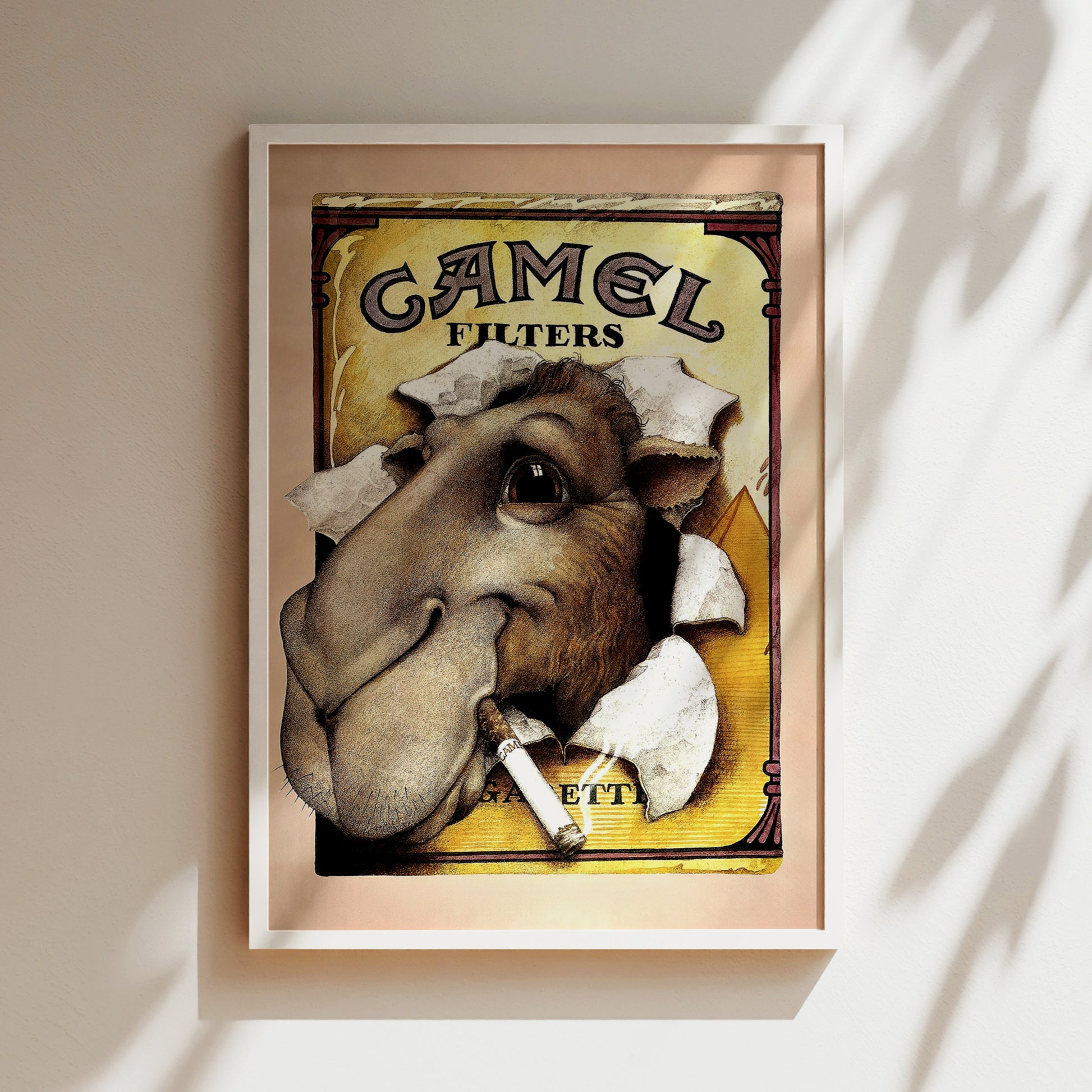 a picture of a camel with a cigarette in its mouth