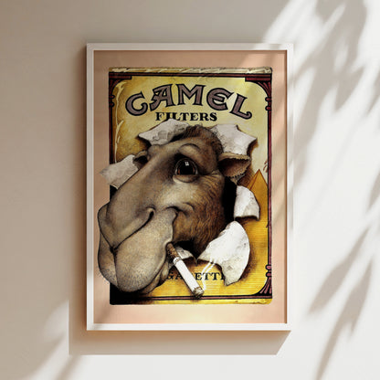a picture of a camel with a cigarette in its mouth