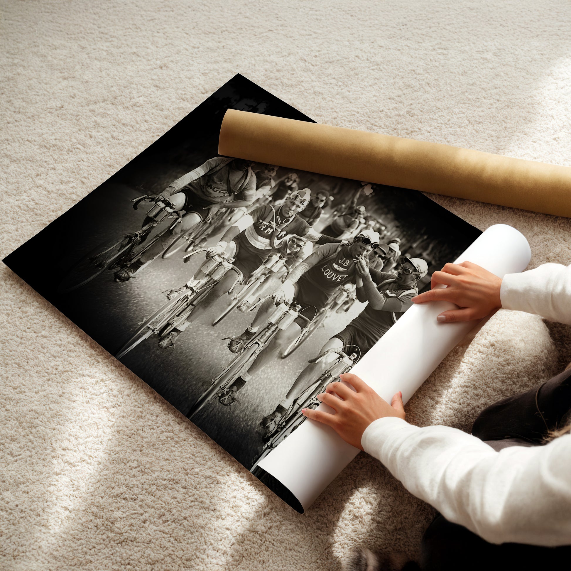 a young child is playing with a roll of paper