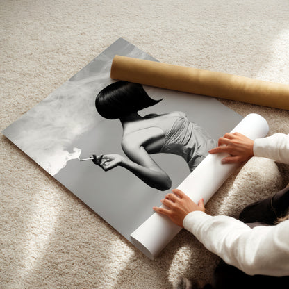a child is playing with a picture of a woman on a roll of paper