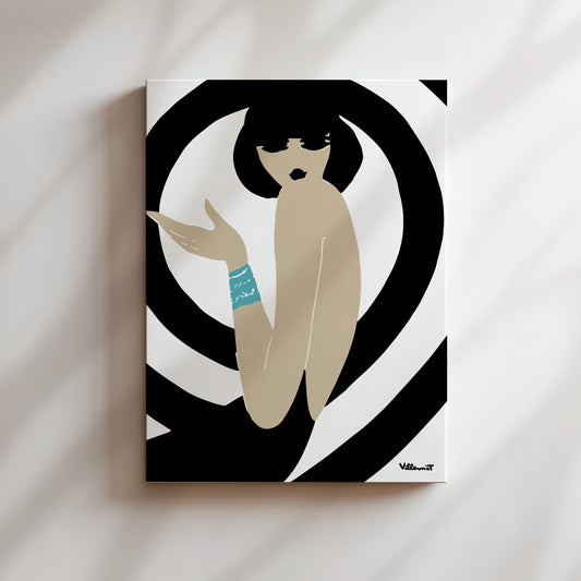 Bally Swirl Vintage Wall Art, Vintage Advertising Poster, Luxury Old Fashion Canvas, Print, Framed, Retro Shoe Advertisement, Dark Hair Lady